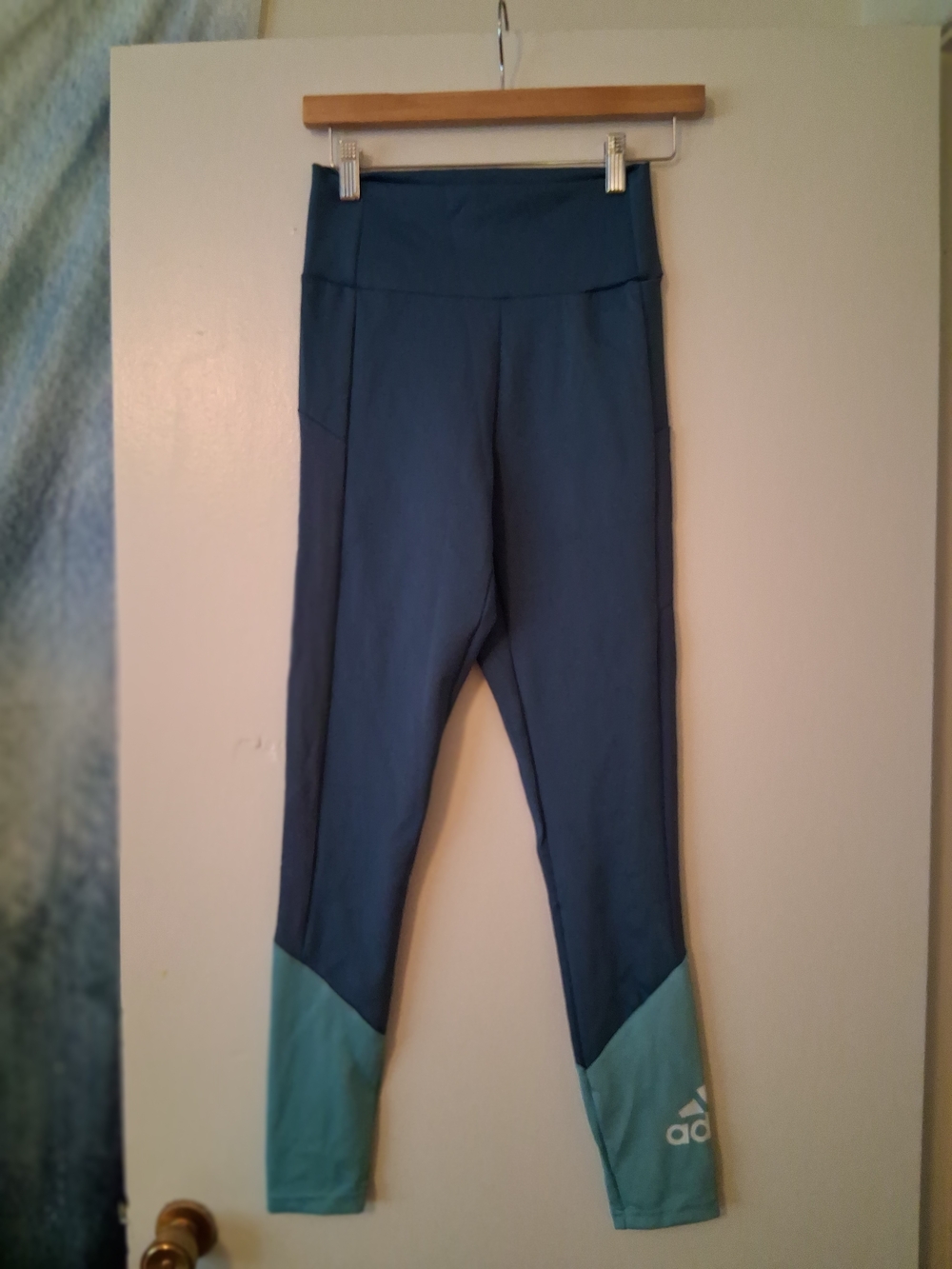 Adidas Women's Two-Tone Teal Leggings with Logo